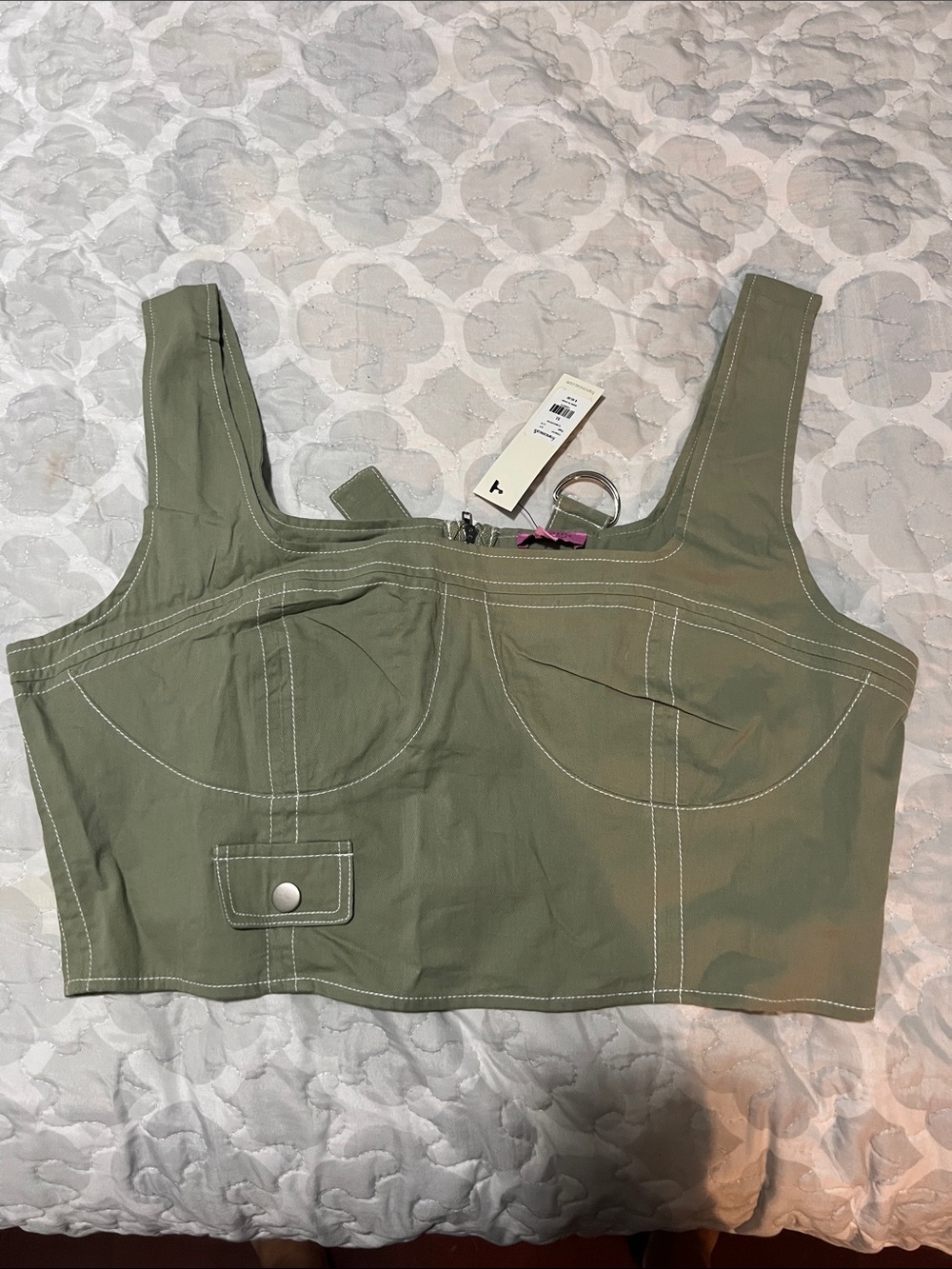 Francesca’s Olive Green Cropped Bustier Tank Top